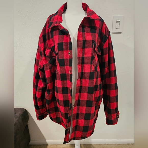 Smiths Workwear Fleece Lined Shirt Jacket Men's Red/Black XL EUC - Picture 2 of 6